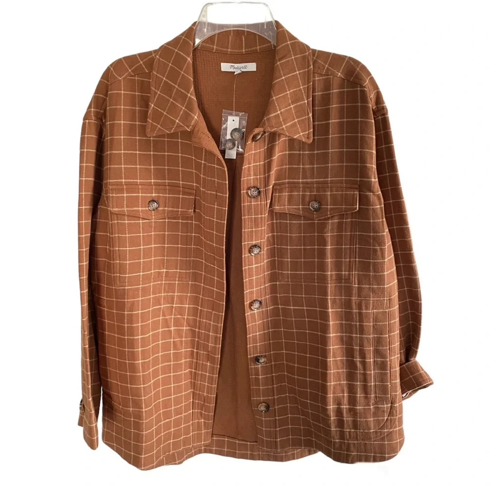 MADEWELL Waffleback Shirt Jacket Windowpane Rust Orange Flannel - Picture 1 of 6